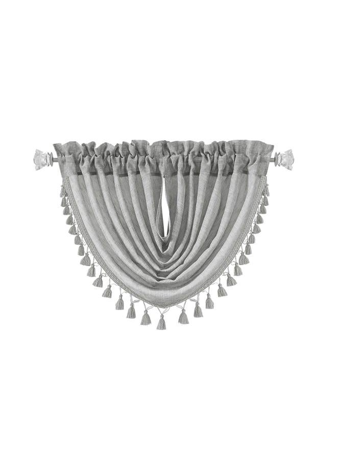 Central Park Silver Gray Solid Waterfall Valance Curtain Panel Linen Blend Semi Sheer Rod Pocket Kitchen Curtain with Tassel Accessories for Living and Bedroom Window Treatment Drape, 56"x38", 1 Piece - Image 1