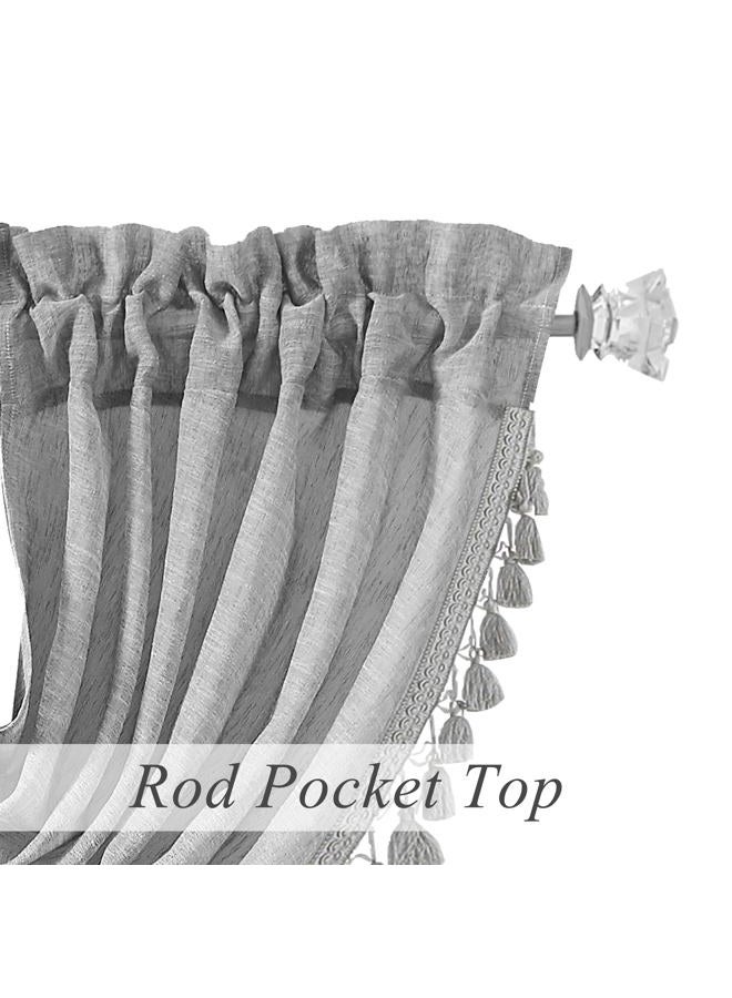 Central Park Silver Gray Solid Waterfall Valance Curtain Panel Linen Blend Semi Sheer Rod Pocket Kitchen Curtain with Tassel Accessories for Living and Bedroom Window Treatment Drape, 56"x38", 1 Piece - Image 5