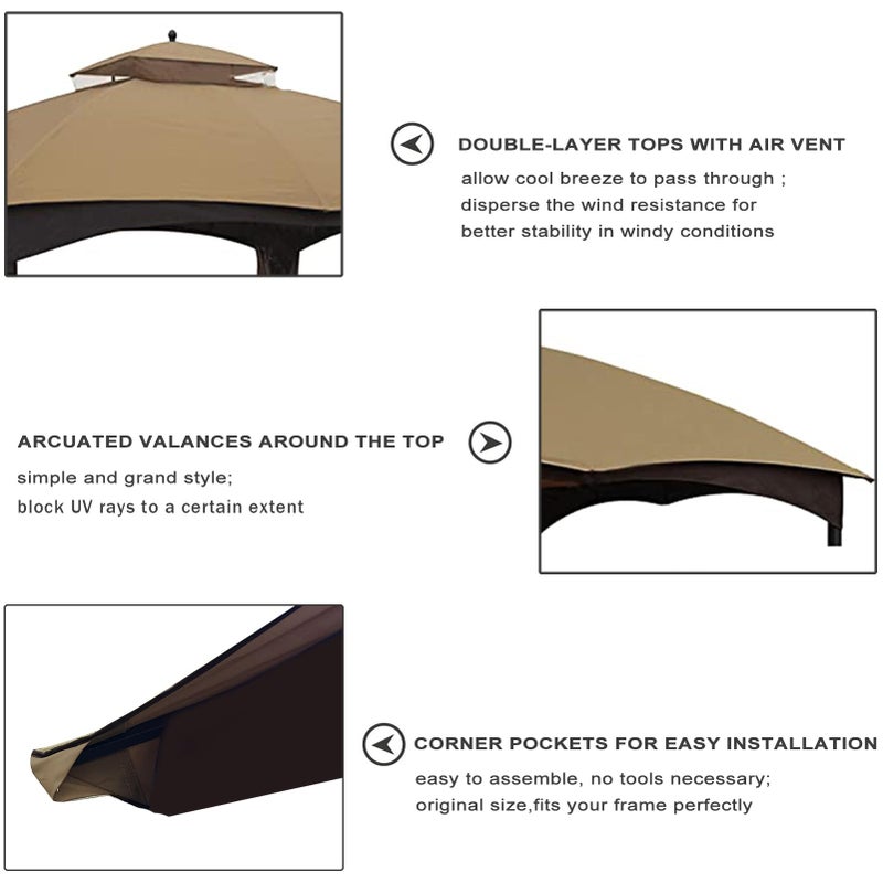Eurmax USA High Performance Replacement Canopy Top for Lowe's Allen Roth Heavy Duty Gazebo Roof Gazebo Top with Air Vent 10X12 Cover #GF-12S004B-1, Replacement Top Only (Khaki) - Image 5
