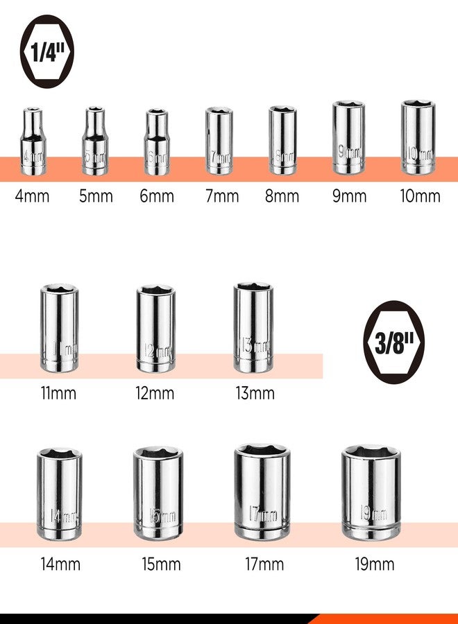 ValueMax 21-Piece Socket Wrench Set, 1/4" & 3/8" Drive, Carbon Steel Metric Sockets, Ratchet, Spinner Handle, Extension Bars, Spark Plug Socket, Car, Motorcycle, Home Maintenance Tools - Image 3