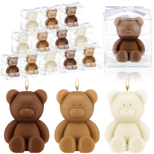 Hoolerry 30 Pcs Baby Shower Favors Bear Candles Favors with Handmade Mini 30 Boxes Bear Shaped Candles Bulk for Baby Shower Boys Girls Wedding Gender Reveal Party Guest(White, Brown) - Image 1