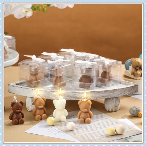 Hoolerry 30 Pcs Baby Shower Favors Bear Candles Favors with Handmade Mini 30 Boxes Bear Shaped Candles Bulk for Baby Shower Boys Girls Wedding Gender Reveal Party Guest(White, Brown) - Image 5