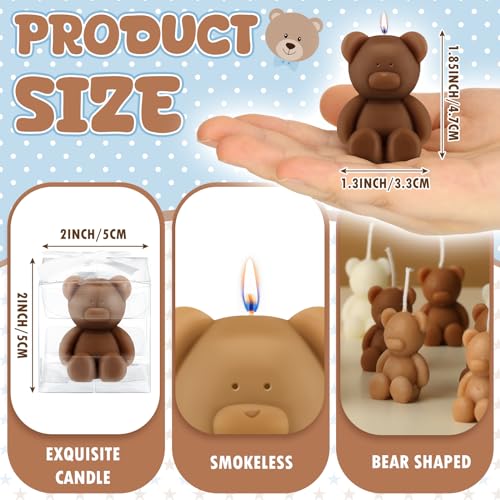 Hoolerry 30 Pcs Baby Shower Favors Bear Candles Favors with Handmade Mini 30 Boxes Bear Shaped Candles Bulk for Baby Shower Boys Girls Wedding Gender Reveal Party Guest(White, Brown) - Image 2