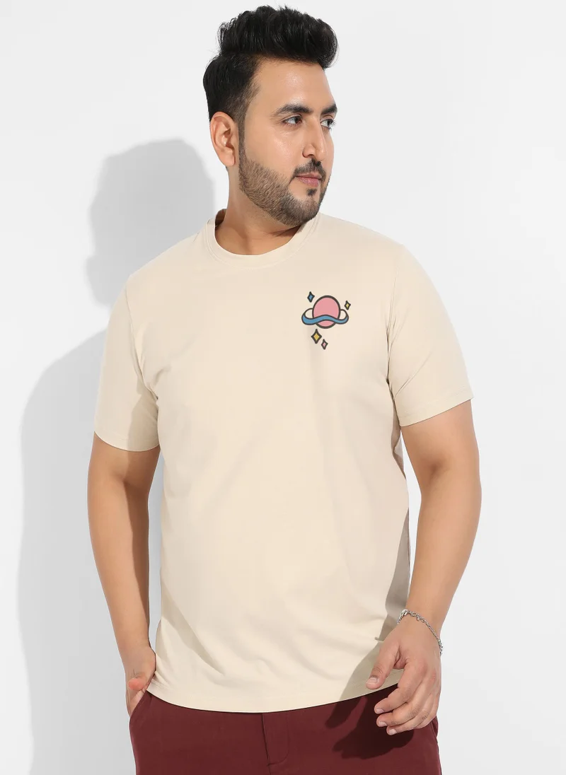 Instafab Plus Men's Beige Basic Regular Fit T-Shirt