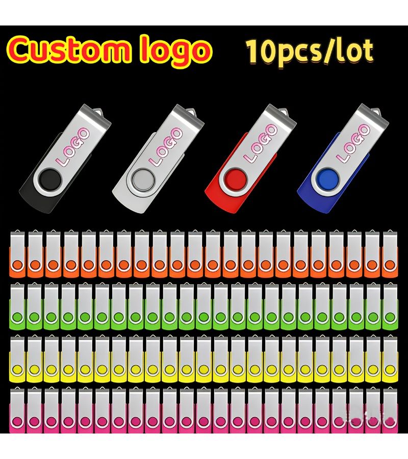 10 فلاشة USB 2.0 حمراء قابلة للدوران 2GB هدية مع مشبك وشعار مخصص - Image 1