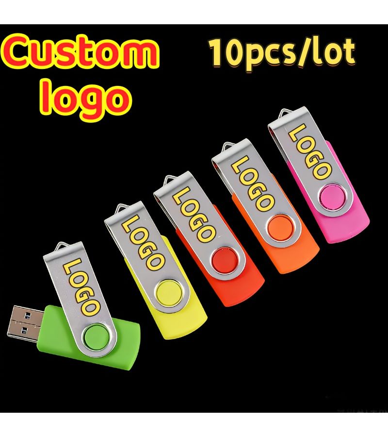 10 فلاشة USB 2.0 حمراء قابلة للدوران 2GB هدية مع مشبك وشعار مخصص - Image 3