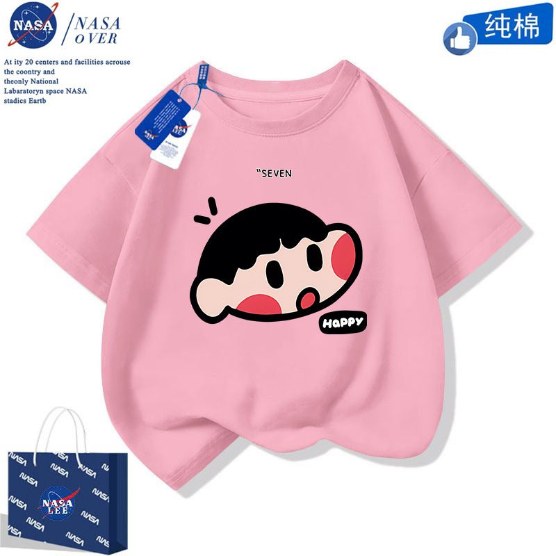 Nasa Big Head Small New Cotton Short Sleeve Boys And Girls Cartoon T-Shirt Trend Parent-Child Middle And Large Children Half Sleeve - Image 3
