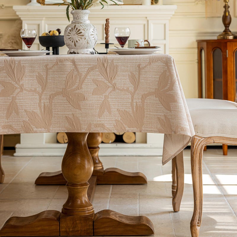 AIRCOWRIE Cotton Linen Tablecloth for Rectangle Tables, Heavy Duty Wrinkle Free Water Resistant Washable Cloth Dining Table Cover for Kitchen and Outdoor Use(Begonia Flower, 54â€Ã—78â€, Rectangle) - Image 2