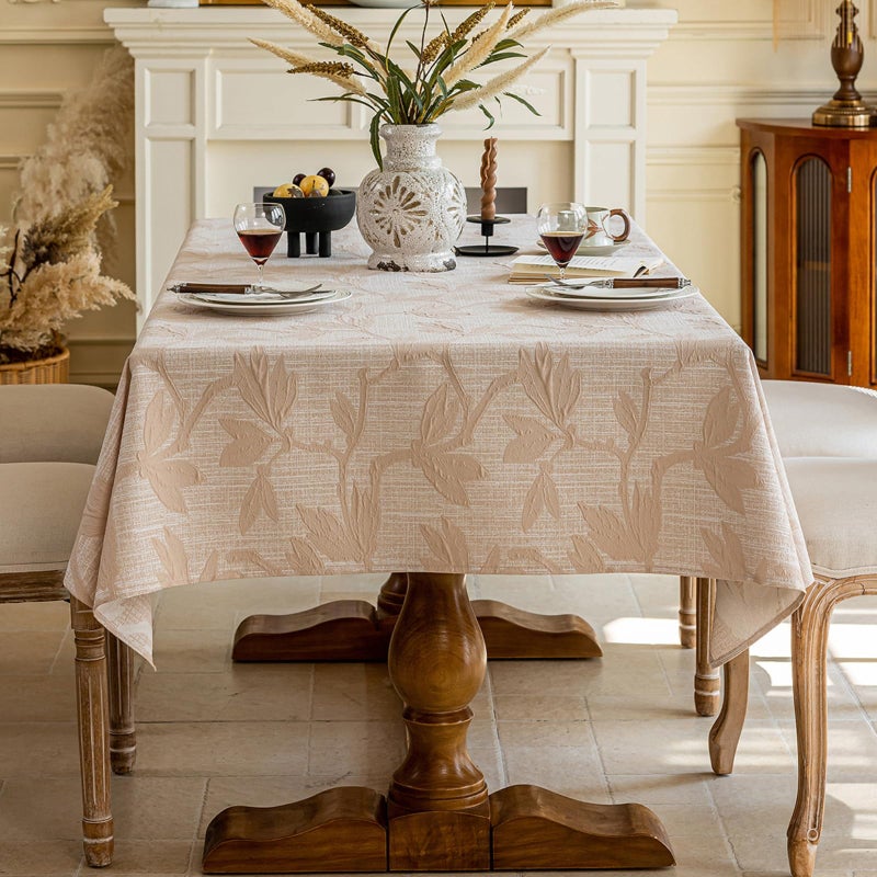 AIRCOWRIE Cotton Linen Tablecloth for Rectangle Tables, Heavy Duty Wrinkle Free Water Resistant Washable Cloth Dining Table Cover for Kitchen and Outdoor Use(Begonia Flower, 54â€Ã—78â€, Rectangle) - Image 1