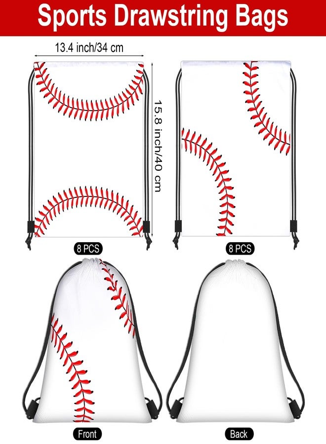 MIMIND 16 Pcs Baseball Drawstring Bag 15.8 x 13.4 Inch Baseball Backpack Treat Bag for Sports Decoration - Image 2