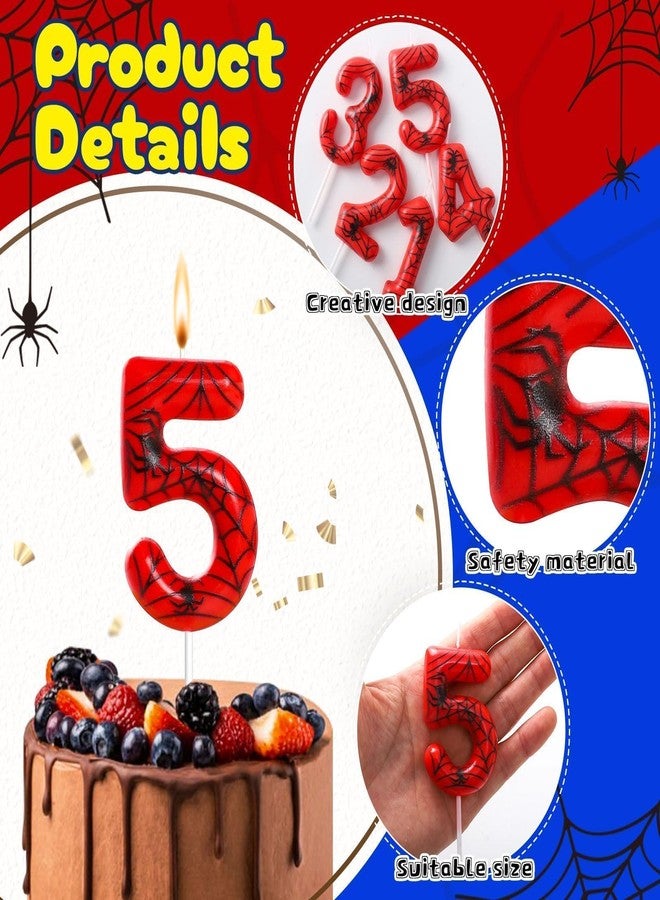 Sel Natural شمعة عيد ميلاد رقم 5 بتصميم العنكبوت، شموع أرقام، شموع لتزيين كعكة عيد الميلاد، شموع عيد ميلاد بتصميم شبكة العنكبوت للأولاد والبنات، لوازم تزيين حفلات العنكبوت (رقم 5) - Image 3