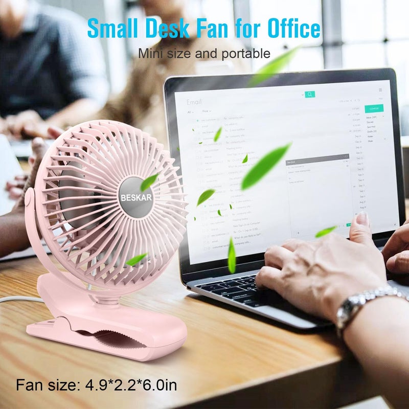 BESKAR Small Clip on Fan, 3 Speeds USB Fans with Strong Airflow, Clip & Desk Fans USB Plug in with Sturdy Clamp - Ultra Quiet operation Fan for Office Dorm Bedroom Stroller - Image 3