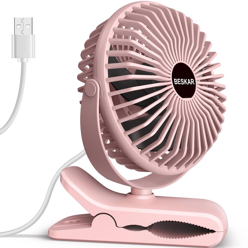 BESKAR Small Clip on Fan, 3 Speeds USB Fans with Strong Airflow, Clip & Desk Fans USB Plug in with Sturdy Clamp - Ultra Quiet operation Fan for Office Dorm Bedroom Stroller - Image 1