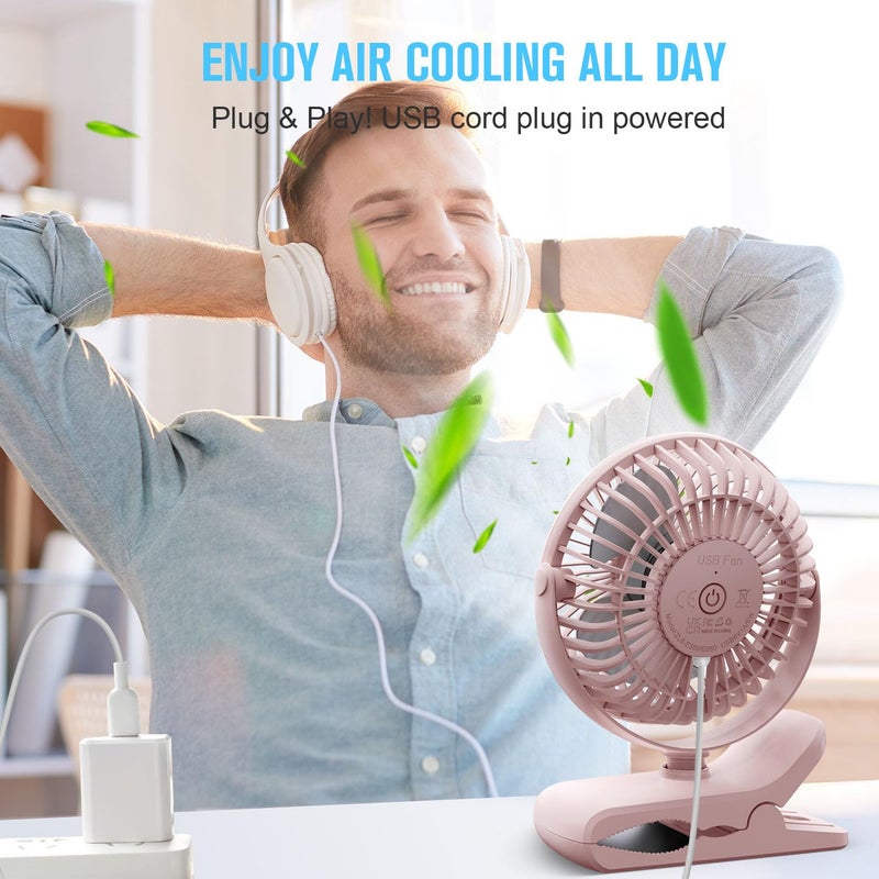 BESKAR Small Clip on Fan, 3 Speeds USB Fans with Strong Airflow, Clip & Desk Fans USB Plug in with Sturdy Clamp - Ultra Quiet operation Fan for Office Dorm Bedroom Stroller - Image 4