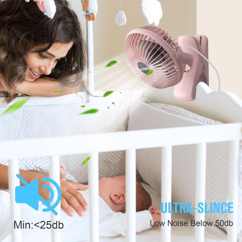 BESKAR Small Clip on Fan, 3 Speeds USB Fans with Strong Airflow, Clip & Desk Fans USB Plug in with Sturdy Clamp - Ultra Quiet operation Fan for Office Dorm Bedroom Stroller - Image 2