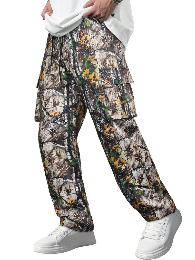 Comdecevis Men's Camo Cargo Pants Workout Joggers Stretch Sweatpants Hiking Drawstring Tactical Pants with Multi Pockets 36w - Image 1