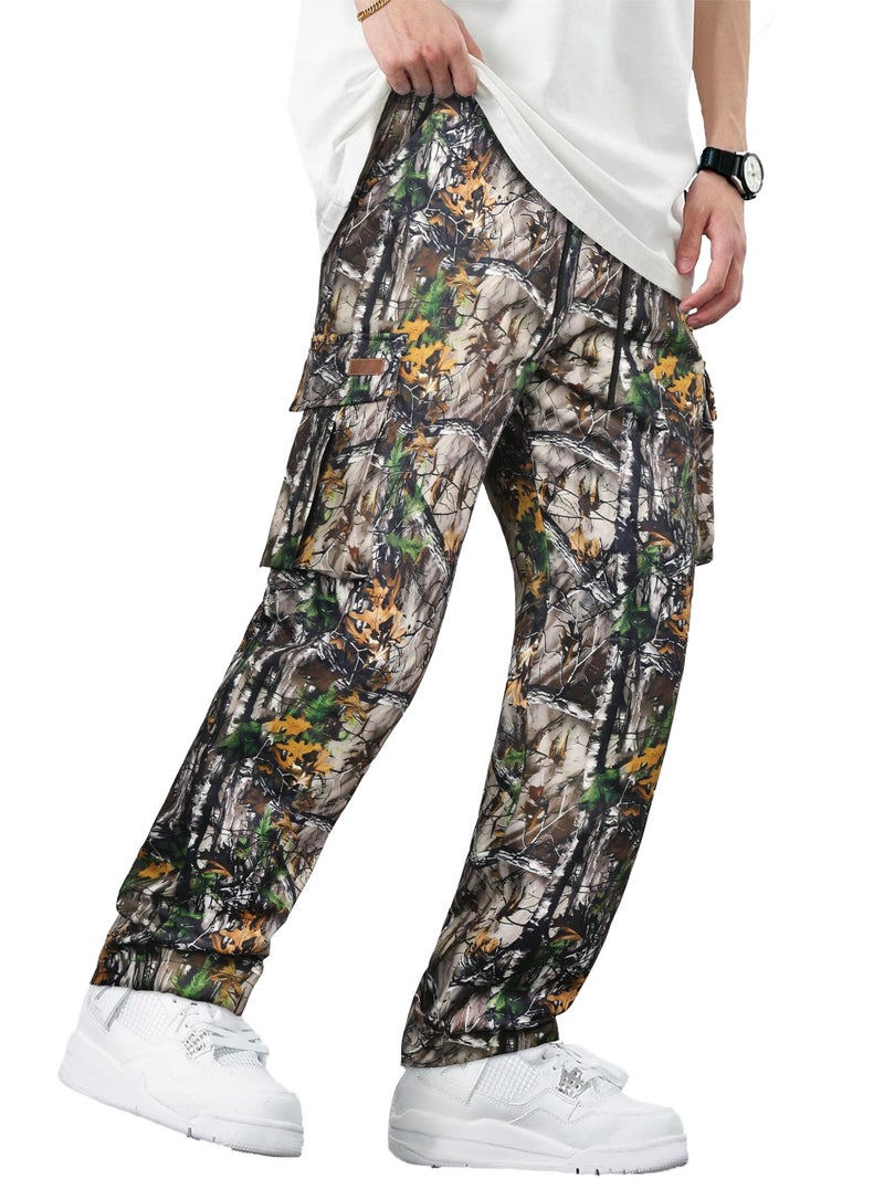 Comdecevis Men's Camo Cargo Pants Workout Joggers Stretch Sweatpants Hiking Drawstring Tactical Pants with Multi Pockets 36w - Image 2