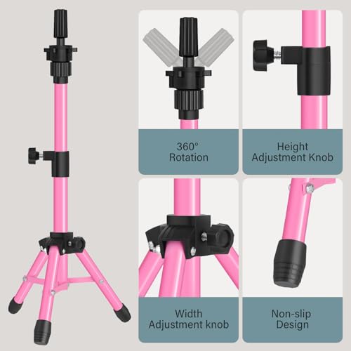 AliLeader 25 Inch Mannequin Head Stand Tripod for Mannequin Head Wig Stand Tripod Wig Head Stand for Training Heads and Canvas Block Head Mannequin Head Not IncludedPink - Image 3