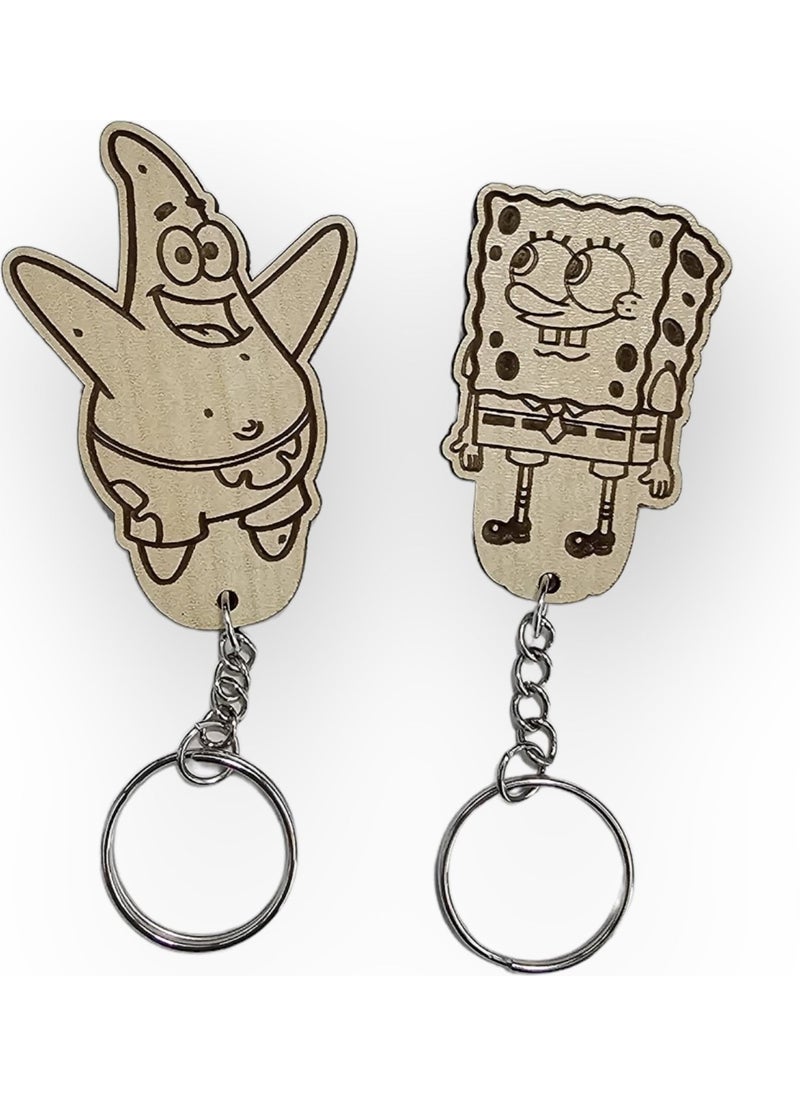 Dalyan Spongebob and Patrick Pineapple House Wooden Keychain Holder and Keychain Set  - Image 3