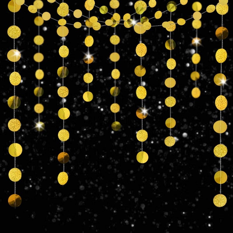 TTSAM 6 Pcs Glitter Gold Paper Circle Dots Garland Party Hanging Decorations Birthday Party Bachelorette Party Engagement Party Bridal Shower Wedding Baby Shower Christmas Supplies Photo Backdrop (52 Feet) - Image 2