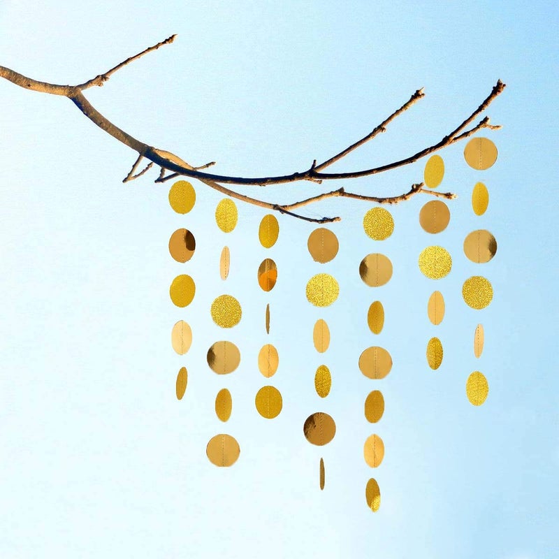 TTSAM 6 Pcs Glitter Gold Paper Circle Dots Garland Party Hanging Decorations Birthday Party Bachelorette Party Engagement Party Bridal Shower Wedding Baby Shower Christmas Supplies Photo Backdrop (52 Feet) - Image 4