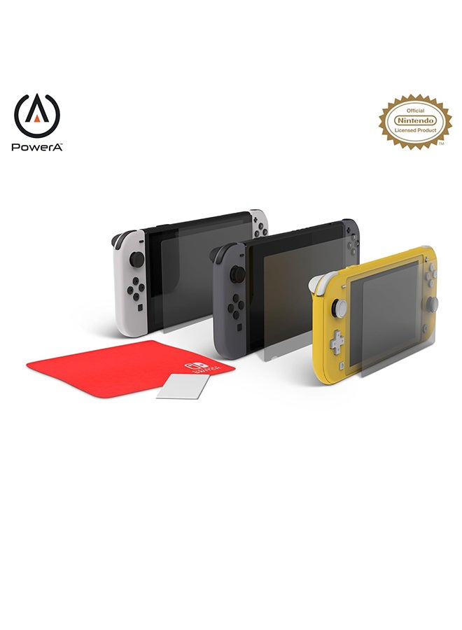 PowerA Anti-Glare Screen Protector Family Pack with 3 Screen Protectors, Anti-Dust Microfiber Cloth and Applicator for Nintendo Switch, Nintendo Switch OLED or Nintendo Switch Lite - Image 1