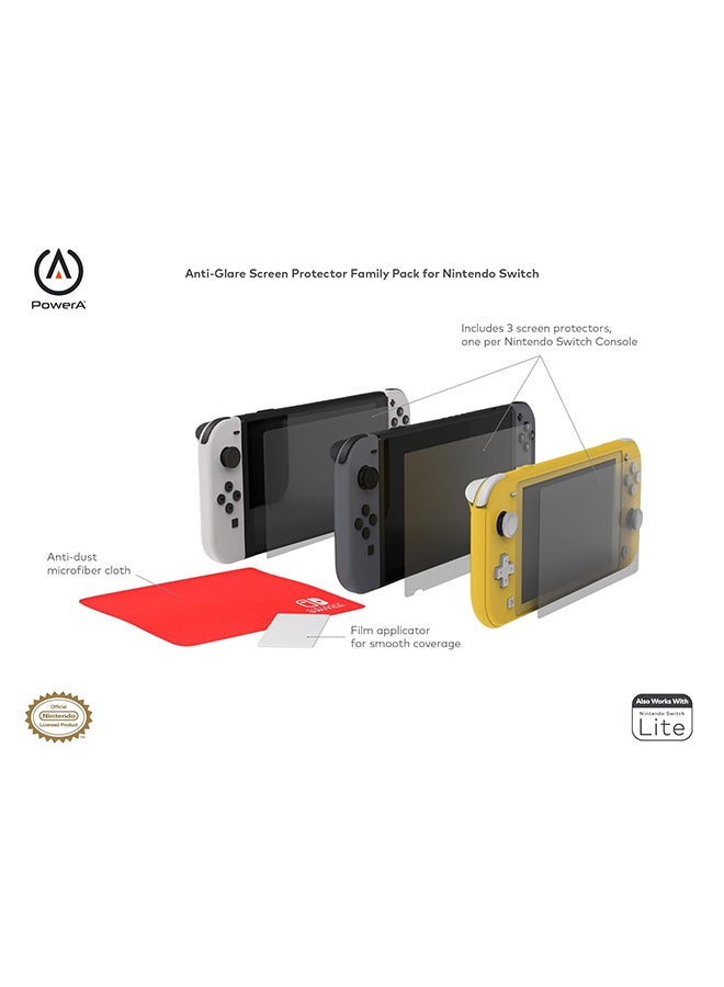 PowerA Anti-Glare Screen Protector Family Pack with 3 Screen Protectors, Anti-Dust Microfiber Cloth and Applicator for Nintendo Switch, Nintendo Switch OLED or Nintendo Switch Lite - Image 2