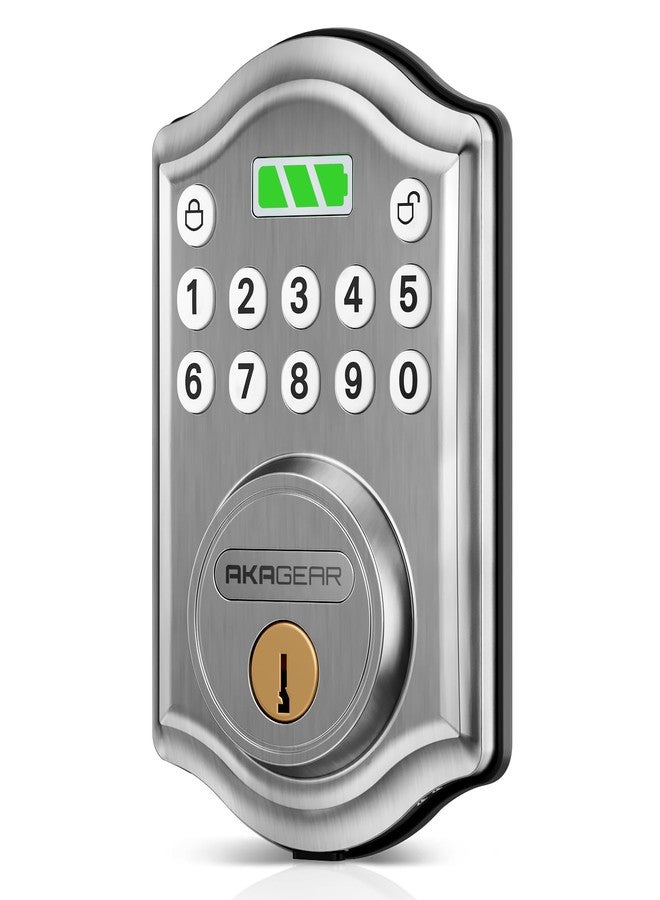 AkaGear Keyless Entry Door Lock with Keypad - Smart Deadbolt Lock for Front Door with 2 Keys - Auto Lock - Easy Installation - DS10 Mini (Satin Nickel) - Image 1