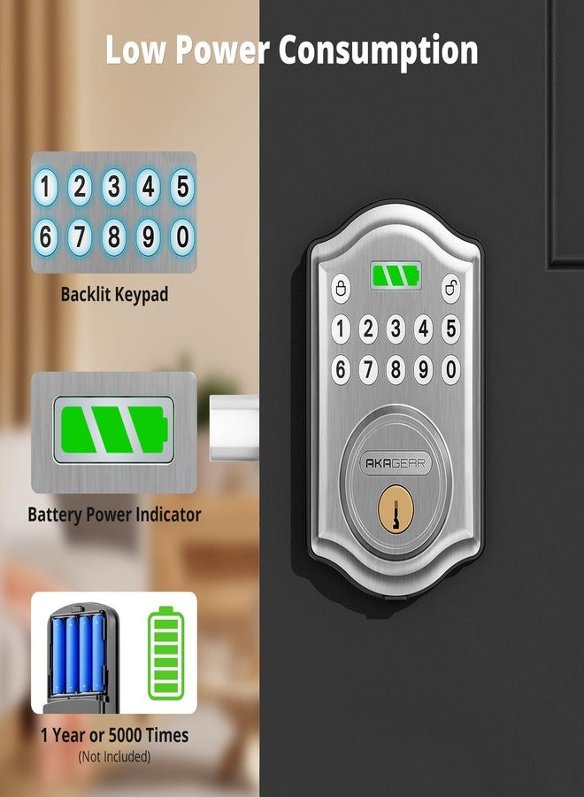 AkaGear Keyless Entry Door Lock with Keypad - Smart Deadbolt Lock for Front Door with 2 Keys - Auto Lock - Easy Installation - DS10 Mini (Satin Nickel) - Image 3