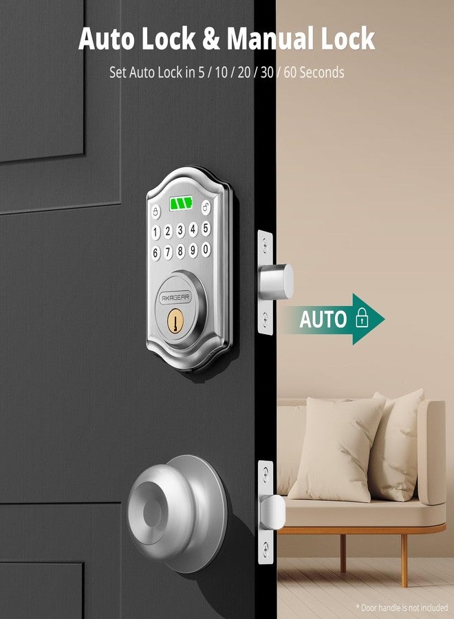 AkaGear Keyless Entry Door Lock with Keypad - Smart Deadbolt Lock for Front Door with 2 Keys - Auto Lock - Easy Installation - DS10 Mini (Satin Nickel) - Image 4