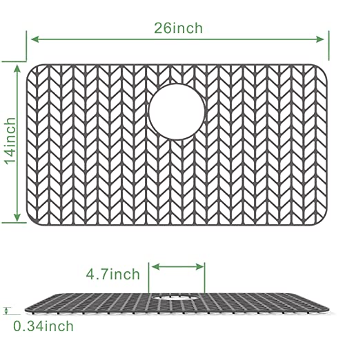 GUUKIN Sink Protectors for Kitchen Sink, 26''x 14'' Silicone Kitchen Sink Mat Grid for Bottom of Farmhouse Stainless Steel Porcelain Sink with Rear Drain (Grey) - Image 3