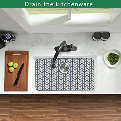 GUUKIN Sink Protectors for Kitchen Sink, 26''x 14'' Silicone Kitchen Sink Mat Grid for Bottom of Farmhouse Stainless Steel Porcelain Sink with Rear Drain (Grey) - Image 2