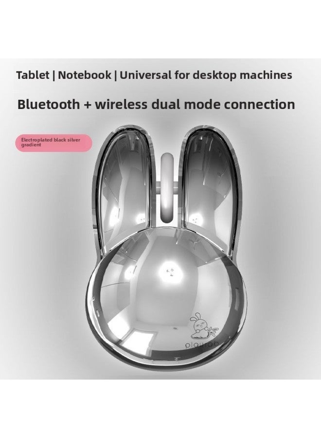 Year Of The Rabbit Valentine's Day Gift To Girlfriend  Skyscraper Hand Rabbit Mouse Wireless Mute Cute Girl Office-Color:Electroplated Silver Dual-mode Mouse + Random Rabbit Mouse Pad