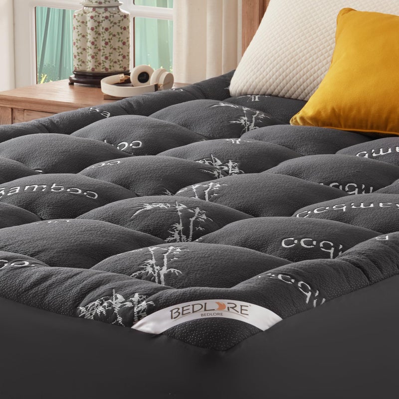 BEDLORE Twin Mattress Topper Viscose Derived from Bamboo, Thick Pillow Top Mattress Pad with Stretchable Pockets for 6"-15" Mattress, Soft Breathable Mattress Topper for Back Pain Relief(Dark Gray) - Image 1