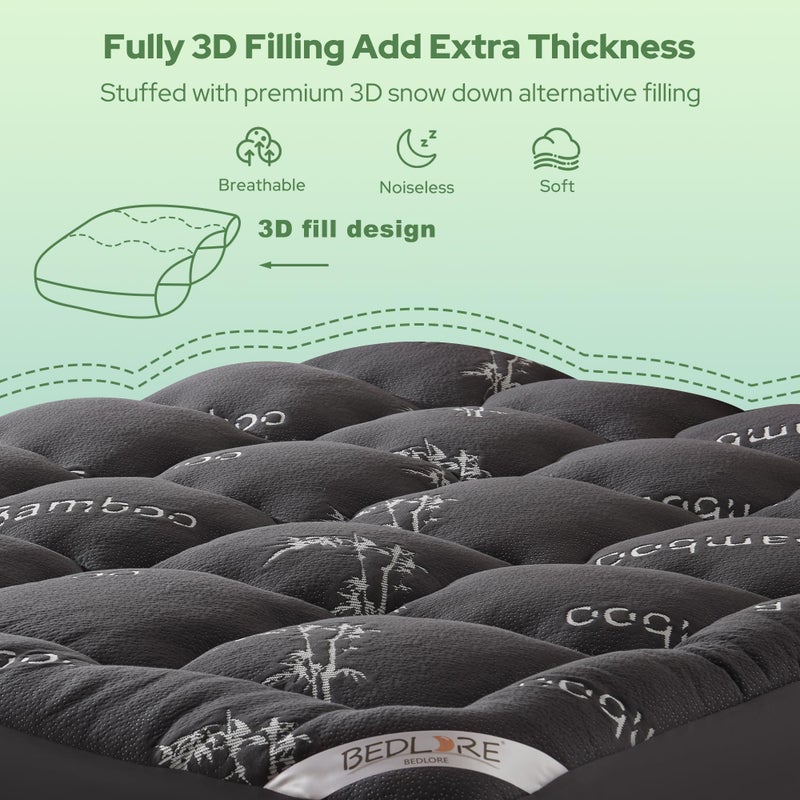 BEDLORE Twin Mattress Topper Viscose Derived from Bamboo, Thick Pillow Top Mattress Pad with Stretchable Pockets for 6"-15" Mattress, Soft Breathable Mattress Topper for Back Pain Relief(Dark Gray) - Image 5