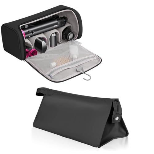 maycreate حقيبة سفر وتنظيم من MAYCREATE® مصنوعة من جلد PU لجهاز Dyson Airwrap وملحقاته، مقاومة للماء، مقاومة للصدمات، مقاومة للغبار، محمولة مع خطاف للتعليق، سوداء، مجموعة هدايا - Image 1