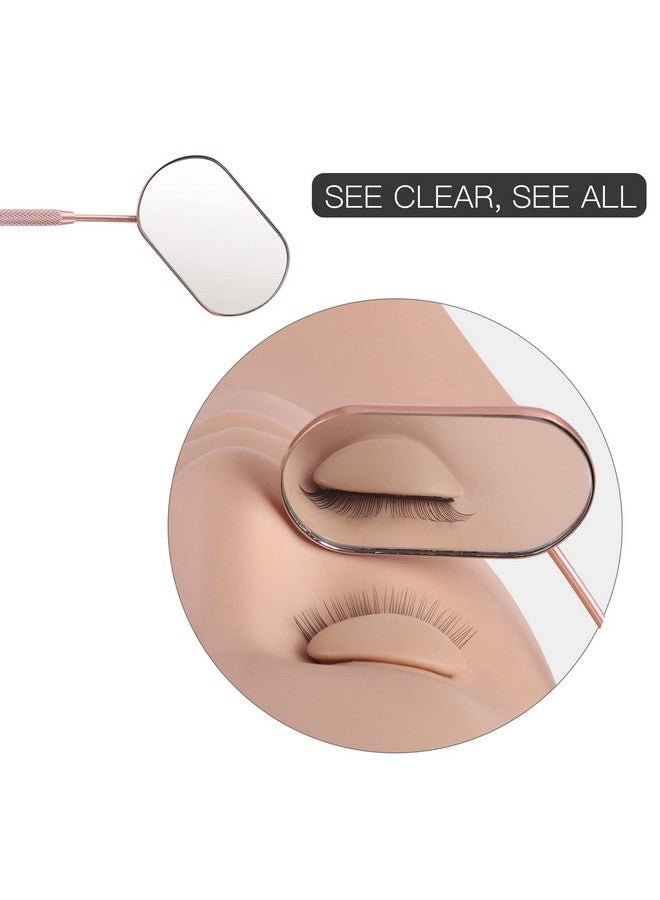 بريتي ميموري مرآة الرموش، مرآة مكياج من الفولاذ المقاوم للصدأ مقاس 2.2 بوصة، ملحقات وصلات الرموش لمستلزمات وصلات الرموش، أدوات تقنية الرموش الضرورية (ذهبي وردي) - Image 3