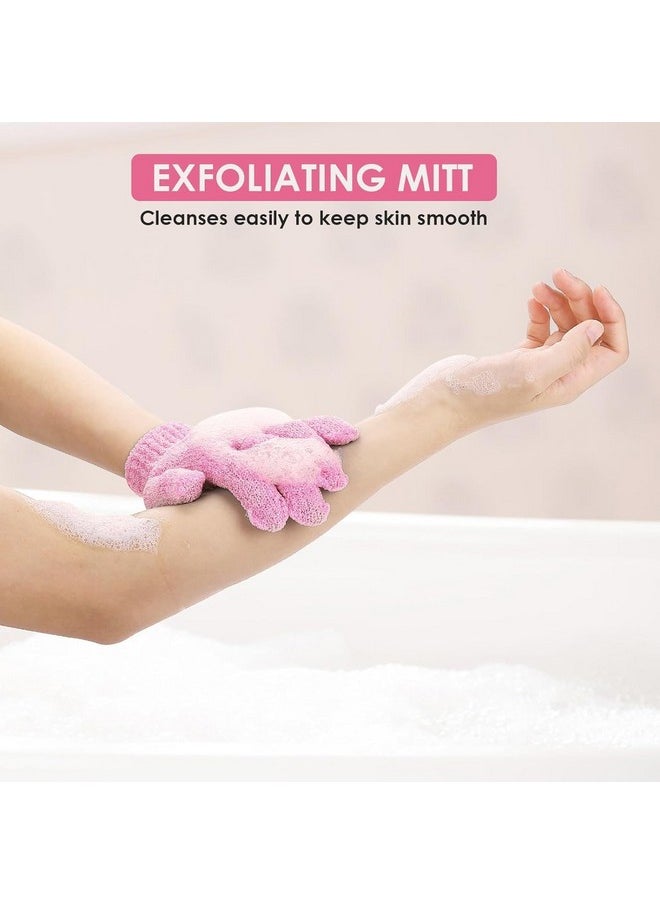 Valkyrie VALKYRIE 2Pcs Exfoliating Wash Gloves Dual Texture Bath Gloves for Shower Body Scrub Exfoliating Mitt Dead Skin Remover Exfoliator Mitten Natural Body Loofah Washcloth (2pcs Pink)  - Image 4