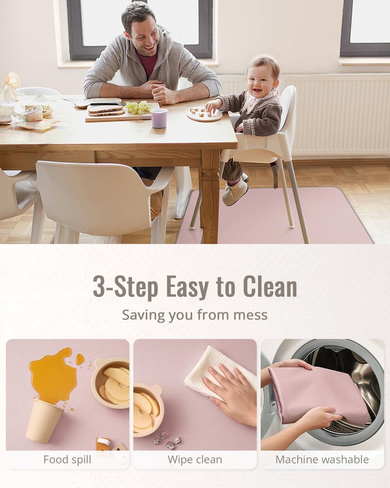 Blissful Diary Baby Splat Mat for Under High Chair, 50.4 x 50.4 Inch Wipeable Splash Mat, Waterproof and Washable, Anti-Slip Floor Protector, Blush Pink - Image 5
