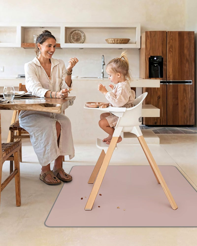 Blissful Diary Baby Splat Mat for Under High Chair, 50.4 x 50.4 Inch Wipeable Splash Mat, Waterproof and Washable, Anti-Slip Floor Protector, Blush Pink - Image 4