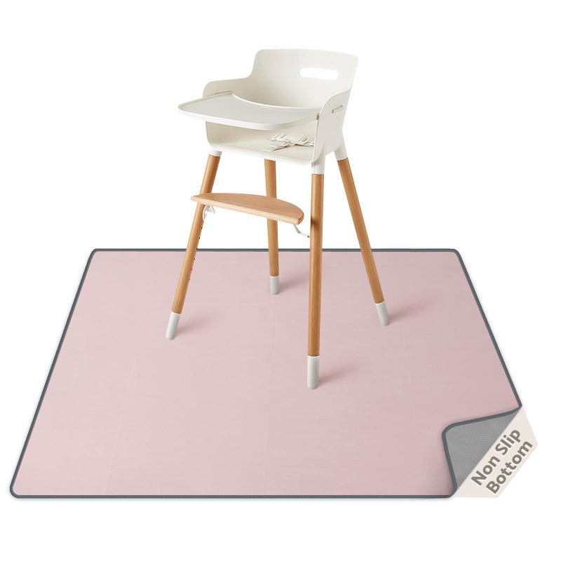 Blissful Diary Baby Splat Mat for Under High Chair, 50.4 x 50.4 Inch Wipeable Splash Mat, Waterproof and Washable, Anti-Slip Floor Protector, Blush Pink - Image 1