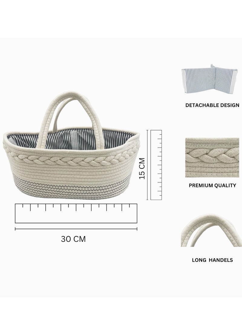 general Rope Diaper Caddy White  Organizer for Diapers and Baby Wipes, Cotton Rope Diaper Basket Caddy - Image 3