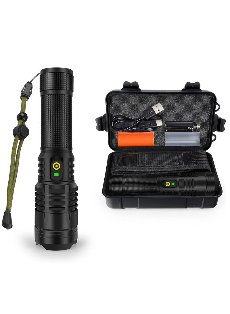 12000 Lumen Flashlight,USB Rechargeable Flashlight,High Powered Handheld LED Flashlight, Super Bright Flash Light,5 Modes for Emergency,Hiking,with Holster  - Image 1