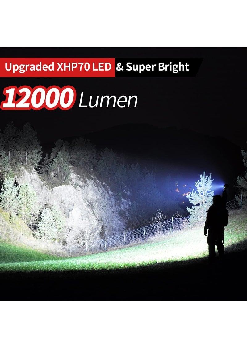 12000 Lumen Flashlight,USB Rechargeable Flashlight,High Powered Handheld LED Flashlight, Super Bright Flash Light,5 Modes for Emergency,Hiking,with Holster  - Image 2
