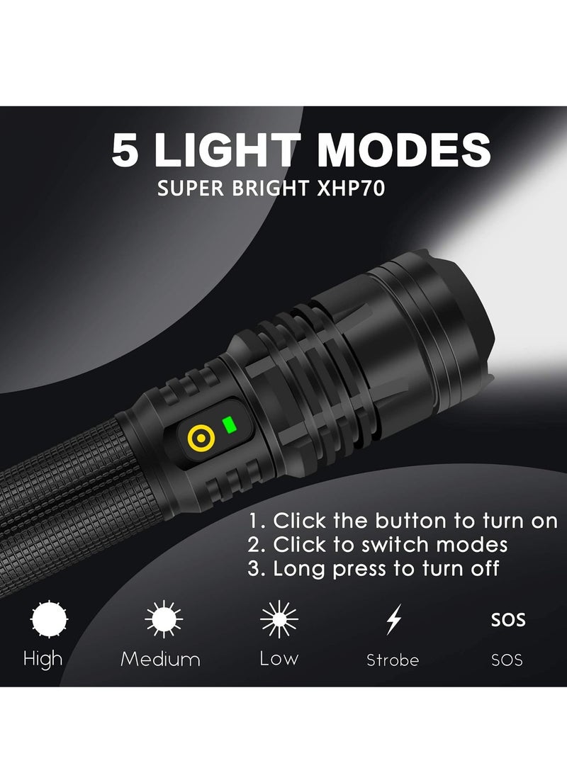 12000 Lumen Flashlight,USB Rechargeable Flashlight,High Powered Handheld LED Flashlight, Super Bright Flash Light,5 Modes for Emergency,Hiking,with Holster  - Image 4