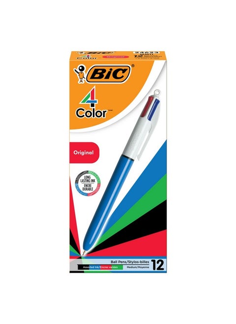 4-Color Original Retractable Ball Pens, Medium Point (1.0Mm), 12-Count Pack, Retractable Ball Pen With Long-Lasting Ink