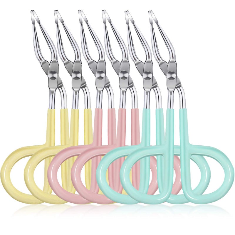 Maitys 6 Pcs Stainless Steel Eyebrow Scissors Tweezers Handle Shaped Tweezers Clip Flat Straight Tip Brow Hair Plucker Remover Facial Hair Eyebrows Care Men Women 3 Colors