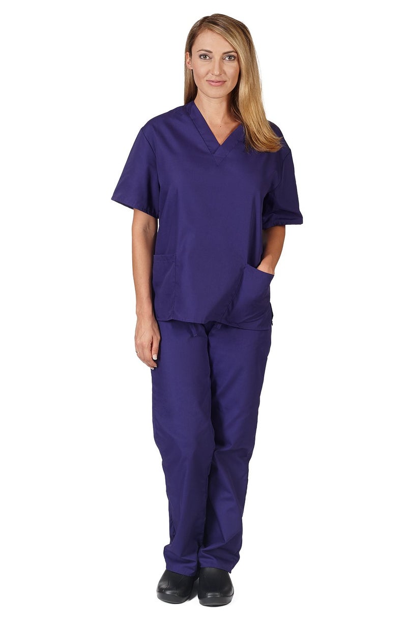 Natural Uniforms Women's Scrub Set - Medical Scrub Top and Pant, Purple, Large - Image 1