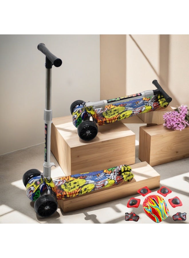 EASY FUTURE Sooters for Kids with Foldable & Height Adjustable Handle Kick Scooter with LED PU Wheels & Rear Brake Scooter for 3 to 8 Years Including Full Protective Gear Set - Image 1