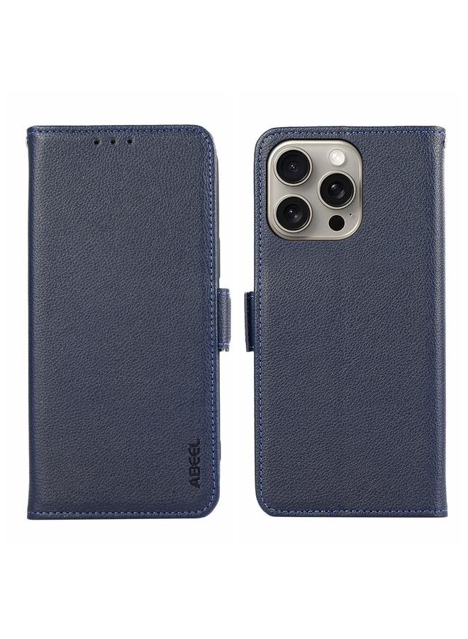 اس-توب جراب هاتف iPhone 12 Pro Max من ABEEL مصنوع من الجلد بنمط الليتشي المغناطيسي الجانبي بتقنية RFID - Image 1